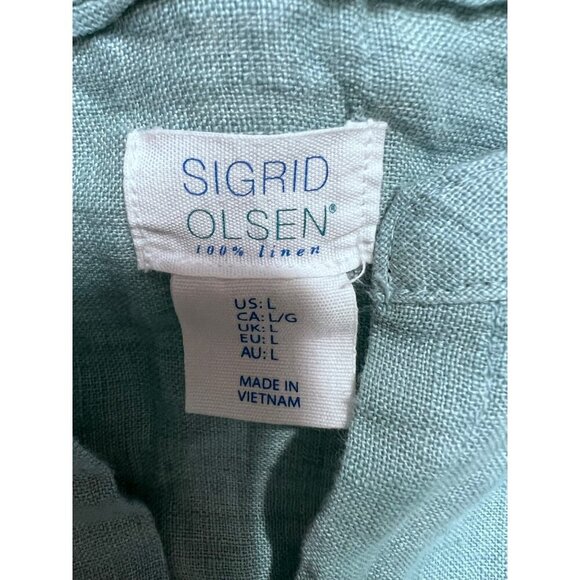 Sigrid Olsen mint linen button down blouse women size large - Picture 3 of 5